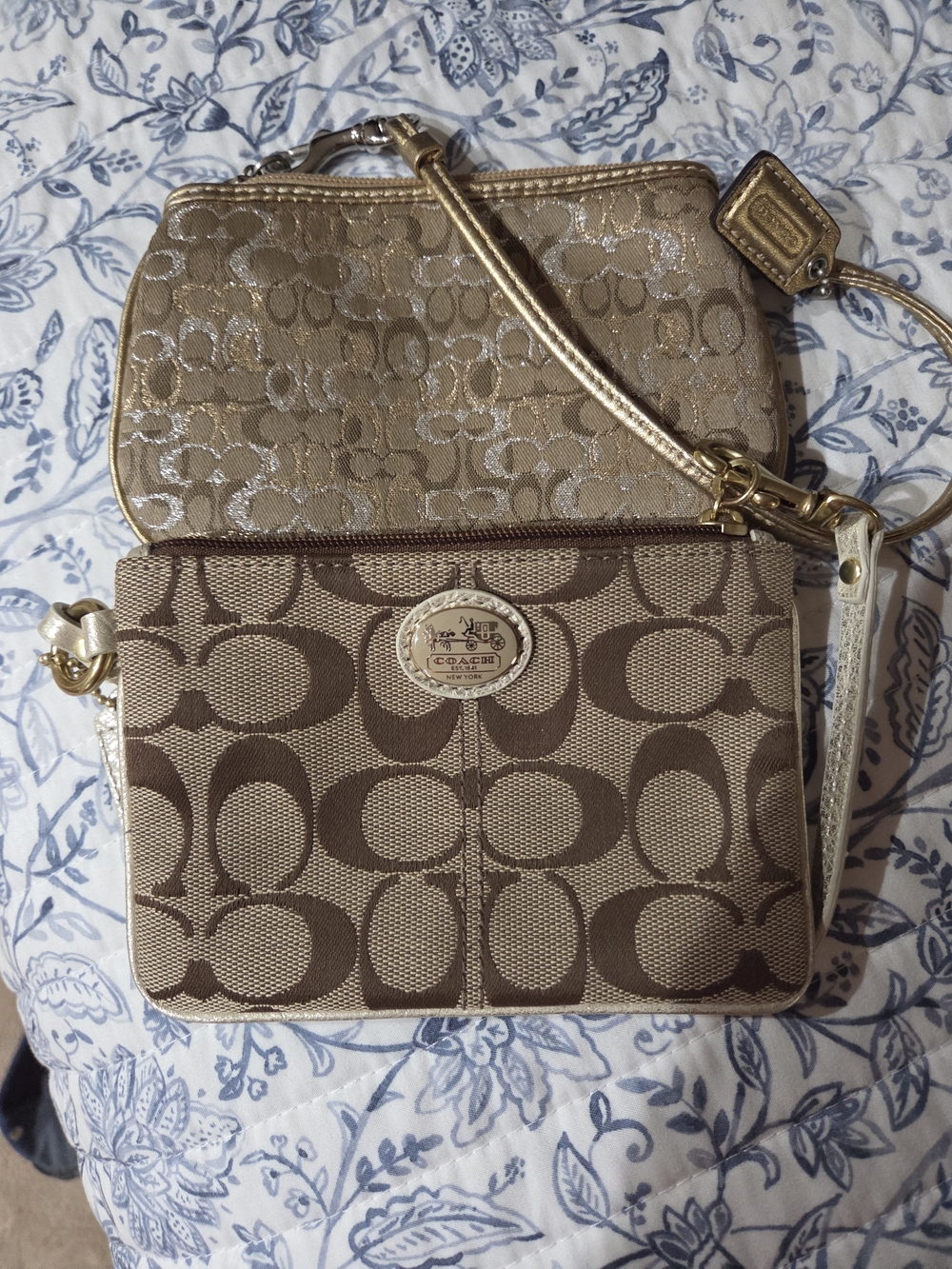 Coach Two-Pocket Signature Wristlet in Brown & Gold